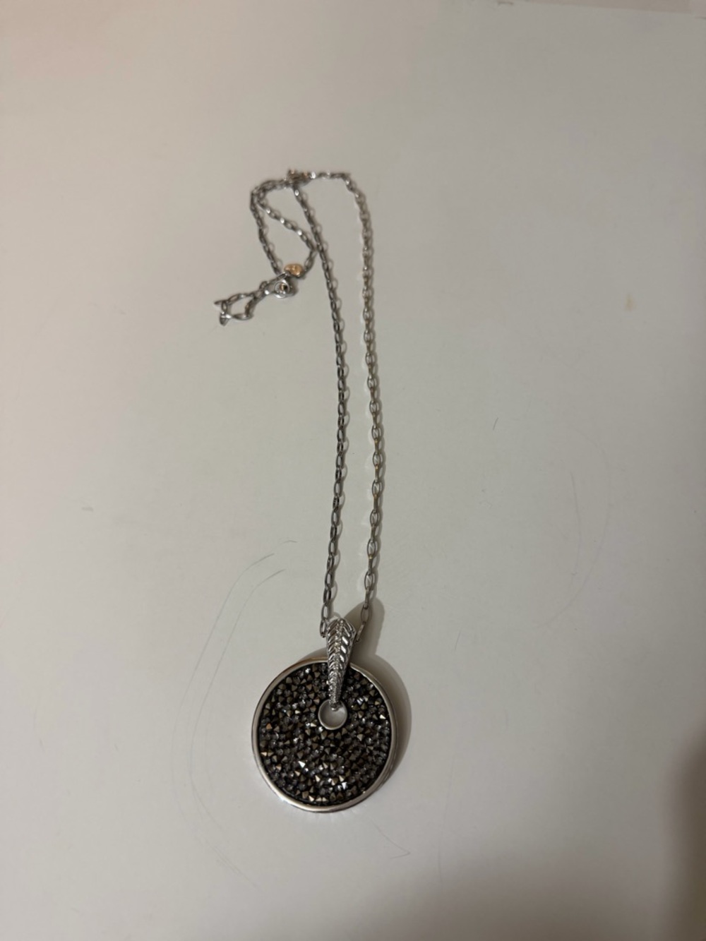 Touchstone Crystal Silver-Tone Dark Pavé Round Pendant Necklace